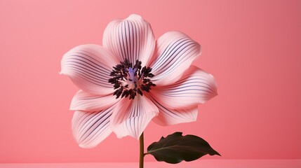  a pink flower with a black center on a pink background.  generative ai