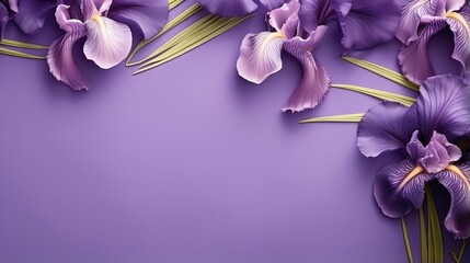  purple flowers on a purple background with a place for text.  generative ai