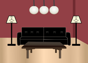 The illustration of modern living room  for cartoon interiors design 