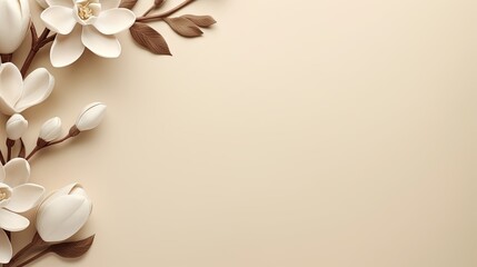 Fototapeta na wymiar a white flower on a beige background with a place for text. generative ai