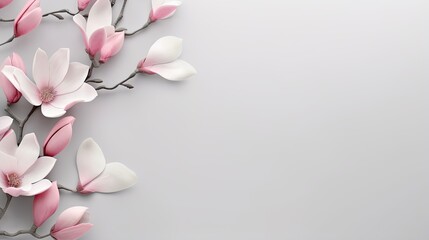  a branch with pink and white flowers on a gray background.  generative ai