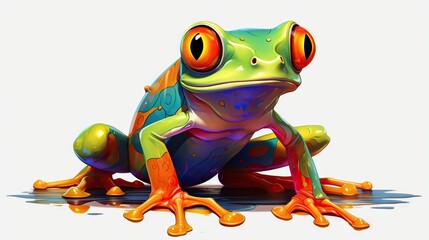  a colorful frog sitting on top of a puddle of water.  generative ai