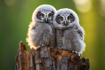 Boreal owl chicks next to each other