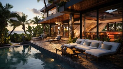 Fototapeta premium modern villa with open living room with small terrace