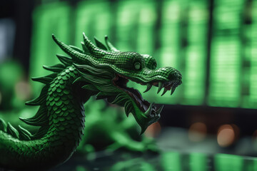 Green dragon for Chinese Stock Market Economic profitable concept, Generative AI