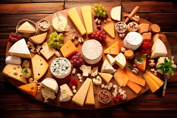 different types of cheese are arranged on the table