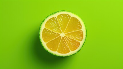  a half of a lemon on a green background with a shadow.  generative ai