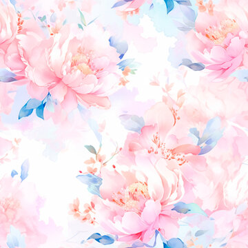 Seamless watercolor floral patterns, with flowers and foliage. Japanese abstract style. Use for wallpapers, backgrounds, packaging design, or web design