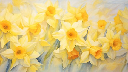  a painting of yellow daffodils on a white background.  generative ai