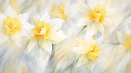  a painting of yellow and white flowers on a white background.  generative ai