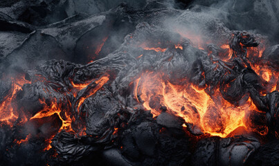 Close-up of cooled lava textures from a volcano.