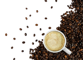 coffee beans with cup of espresso
