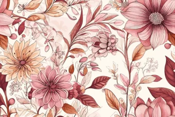 Fototapete Vector art painting illustration flower pattern. textile, ornamental, ornate, hand-drawn, drapery, curl, watercolor, trendy, painting, repeat, fancy, elements, diverse, deco, stain © STF Design 
