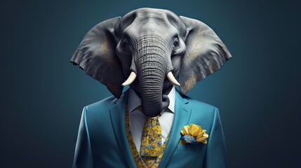  an elephant in a suit with a flower on his lapel.  generative ai
