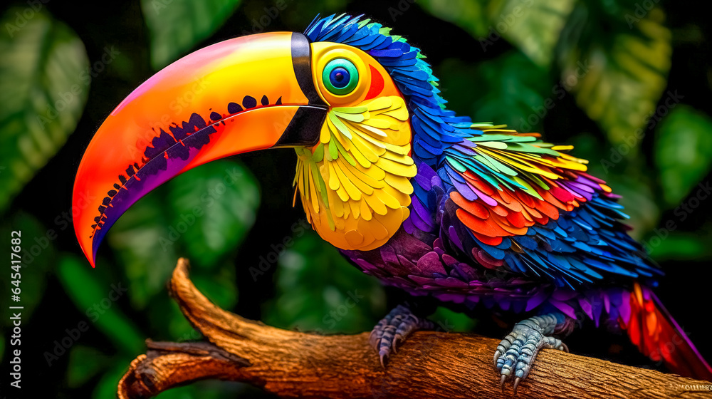 Wall mural toucan on a tree branch in the forest