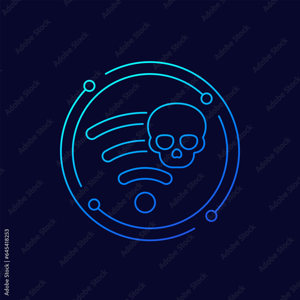 Poster unsafe wi-fi connection icon, insecure network or hotspot, linear design