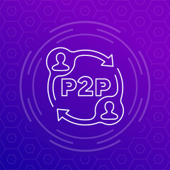 p2p icon, peer-to-peer decentralized system line vector