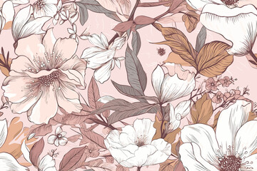 Vector art painting illustration flower pattern. textile, ornamental, ornate, hand drawn, drapery, curl, watercolor, trendy, painting, repeat, fancy, elements, diverse, deco, stain