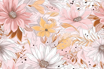 Vector art painting illustration flower pattern. textile, ornamental, ornate, hand drawn, drapery, curl, watercolor, trendy, painting, repeat, fancy, elements, diverse, deco, stain