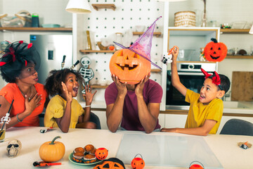 Family has fun in Halloween time