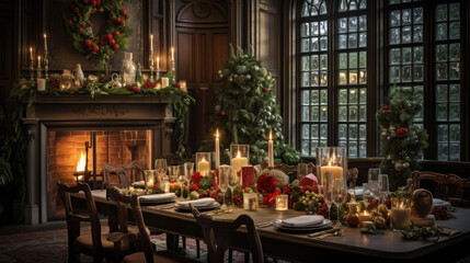 Fototapeta na wymiar a festive Christmas table with delicious food