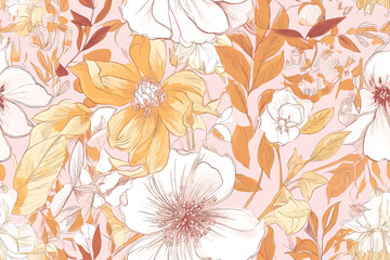 Vector art painting illustration flower pattern. textile, ornamental, ornate, hand drawn, drapery, curl, watercolor, trendy, painting, repeat, fancy, elements, diverse, deco, stain