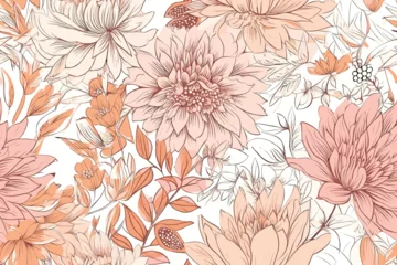 Fototapeten Vector art painting illustration flower pattern. textile, ornamental, ornate, hand drawn, drapery, curl, watercolor, trendy, painting, repeat, fancy, elements, diverse, deco, stain © STF Design 