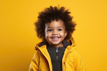 portrait of cute black toddler on yellow background, ai generated