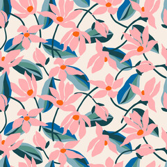 Exotic Hand drawn flowers, seamless patterns with floral for fabric, textiles, clothing, wrapping paper, cover, banner, wall art, backgrounds. vector illustration.