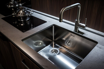 closeup of a modern kitchen sink, ai generated