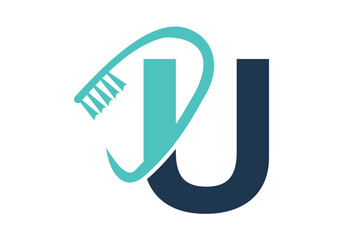 Initial Letter U Dental Logo Combine With Tooth Brush Symbol. Dental Care logo designs vector Template © Shovo