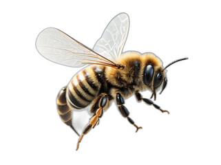 A stunning bee is flying, isolated on transparent background. Generative AI