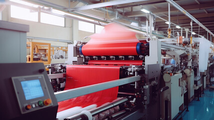 Fishing net processing machinery and equipment are in a factory