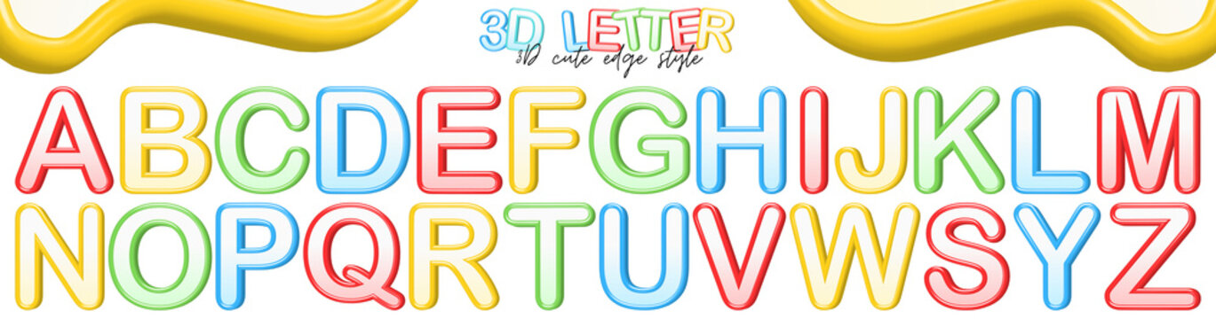 3D colorful letters border style A-Z uppercase