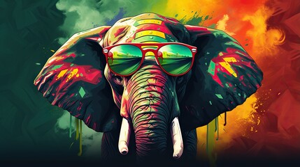  an elephant wearing sunglasses and a colorful background is featured in this image.  generative ai