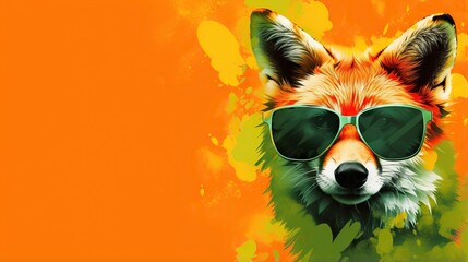  a painting of a fox wearing sunglasses on an orange background.  generative ai