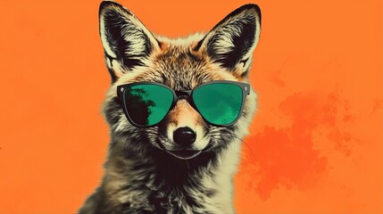 a dog wearing sunglasses with an orange background and a red background.  generative ai