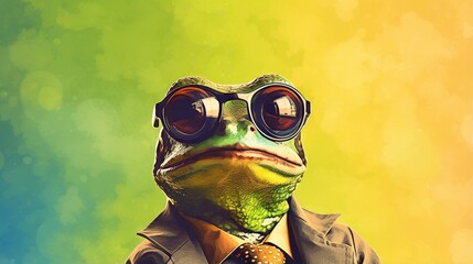  a frog wearing a suit and tie with goggles on.  generative ai