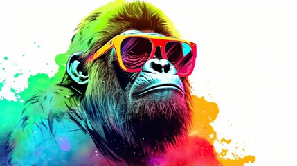  a monkey wearing sunglasses and a jacket with colorful paint splatters.  generative ai