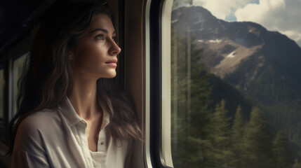 Journey of Imagination: A Woman's Train Ride, Gazing Beyond, Dreaming of Uncharted Adventures and Destinations.