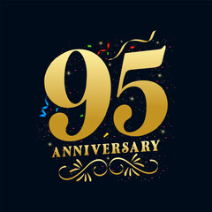 95 Anniversary luxurious Golden color 95 Years Anniversary Celebration Logo Design Template - obrazy, fototapety, plakaty