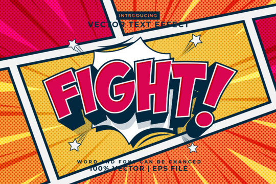 Editable text effect Fight comic 3d cartoon template comic style premium vector