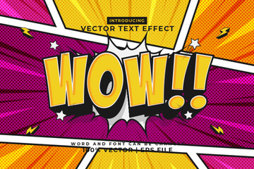 Editable text effect Wow 3d cartoon template comic style premium vector - obrazy, fototapety, plakaty