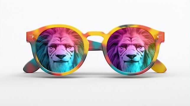  a pair of sunglasses with a picture of a lion on them.  generative ai