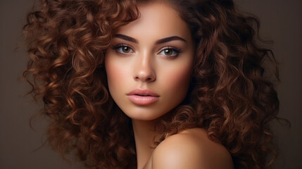 Fototapeta premium Woman with curly hair and beautiful make-up