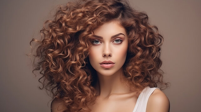 Woman with curly hair and beautiful make-up