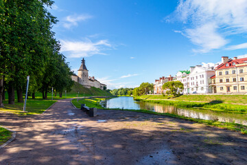View of the Pskov Kremlin (Krom) and Pskova river , Pskov, Russia