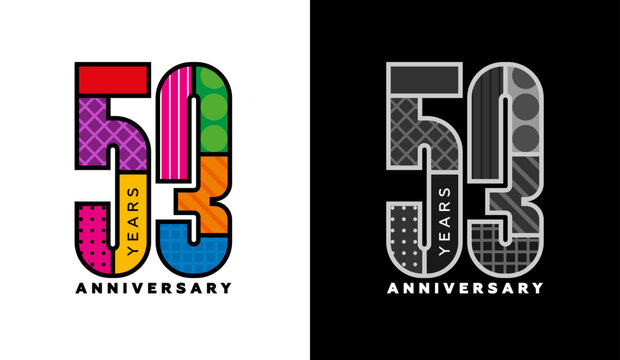Set of logos for 53rd anniversary, fifty-third anniversary, colorful logo for celebration event, invitation, congratulations, web template, flyer and booklet, retro symbol