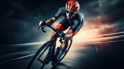 Professional road bicycle racer in action - obrazy, fototapety, plakaty
