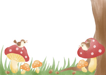 鳥とキノコの森